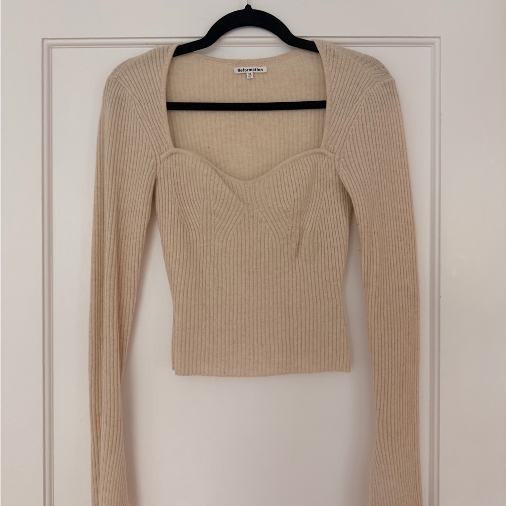 Reformation Glenna Cream Ribbed Cashmere Sweater